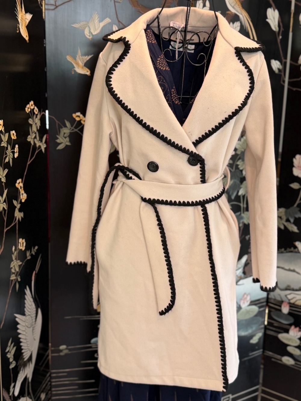 Civico 51 Made in Italy Cream Blanket Stitch Wrap Coat - One Size